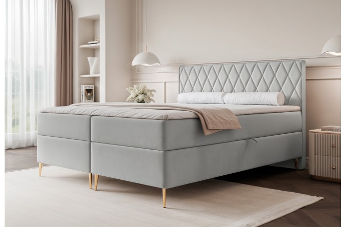 Łóżko kontynentalne CARO II szary pojemniki na pościel