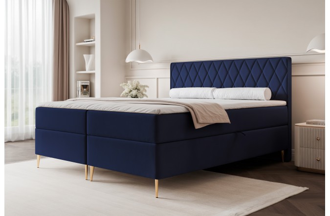 Łóżko kontynentalne CARO II granatowe pojemniki na pościel
