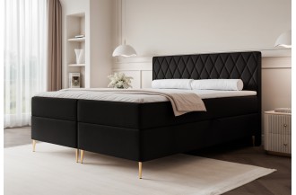 Łóżko kontynentalne CARO II czarne pojemniki na pościel