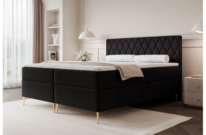 Łóżko kontynentalne CARO II czarne pojemniki na pościel