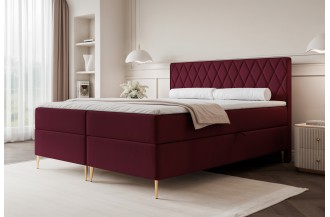 Łóżko kontynentalne CARO II bordowe pojemniki na pościel