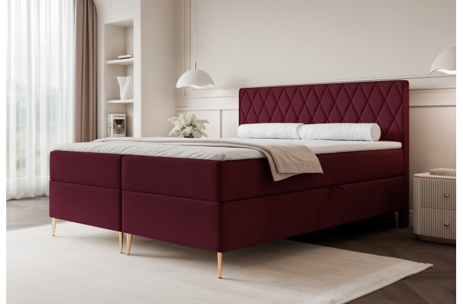 Łóżko kontynentalne CARO II bordowe pojemniki na pościel
