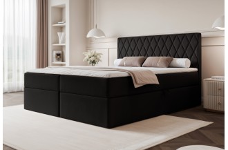 Łóżko kontynentalne CARO czarne pojemniki na pościel
