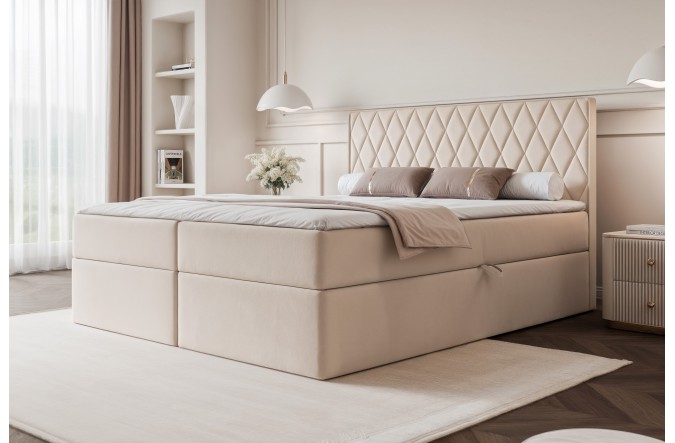 Łóżko kontynentalne CARO ecru pojemniki na pościel