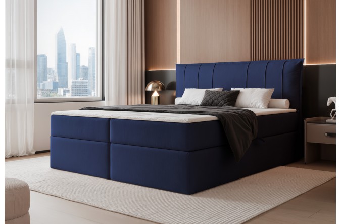 Łóżko kontynentalne MOLY granatowe pojemniki na pościel