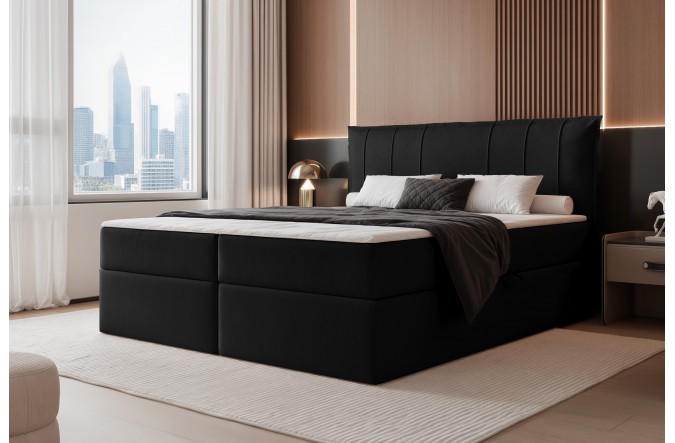 Łóżko kontynentalne MOLY czarne pojemniki na pościel