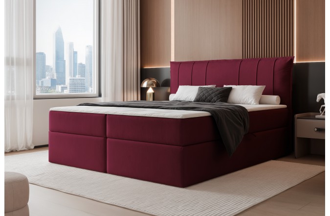 Łóżko kontynentalne MOLY bordowe pojemniki na pościel