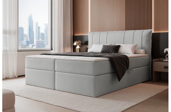 Łóżko kontynentalne MOLY szare pojemniki na pościel