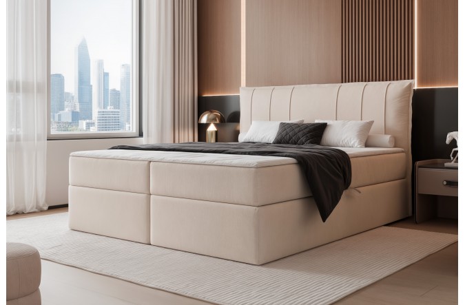 Łóżko kontynentalne MOLY ecru pojemniki na pościel