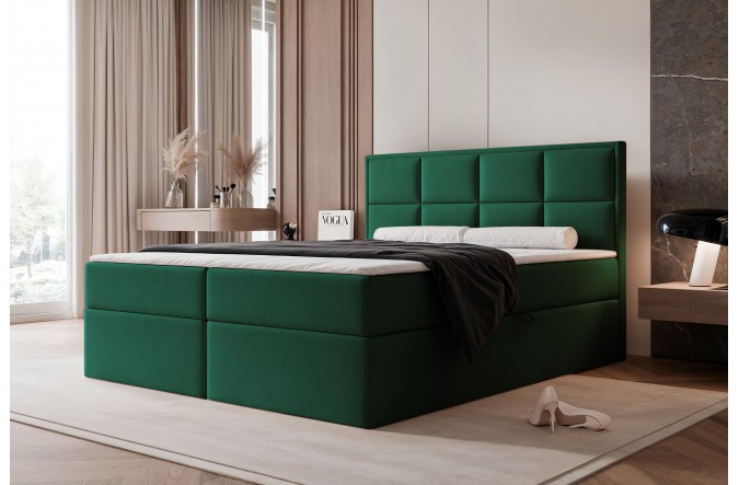 Łóżko kontynentalne SILENSIO butelkowa zieleń pojemniki na pościel