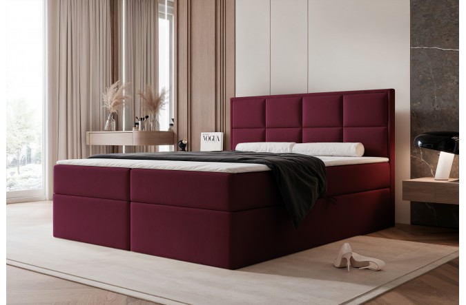 Łóżko kontynentalne SILENSIO bordowe pojemniki na pościel