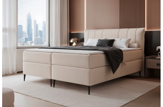 Łóżko kontynentalne SUZI ecru pojemniki na pościel