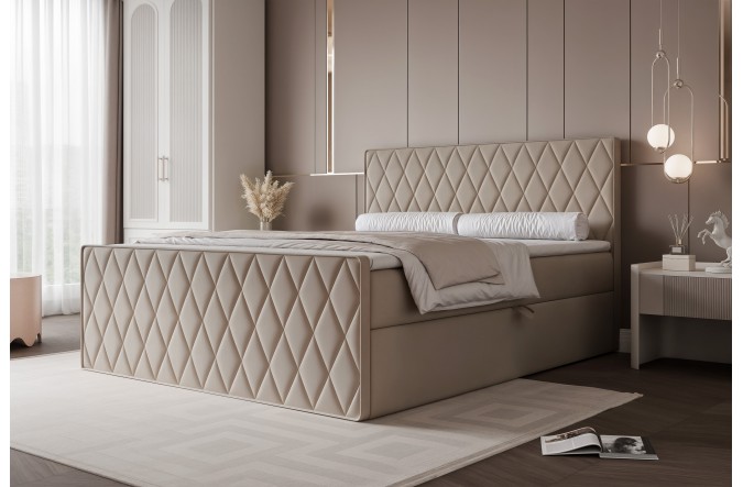 Łóżko kontynentalne CARO III beżowe pojemniki na pościel