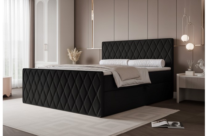 Łóżko kontynentalne CARO III czarne pojemniki na pościel