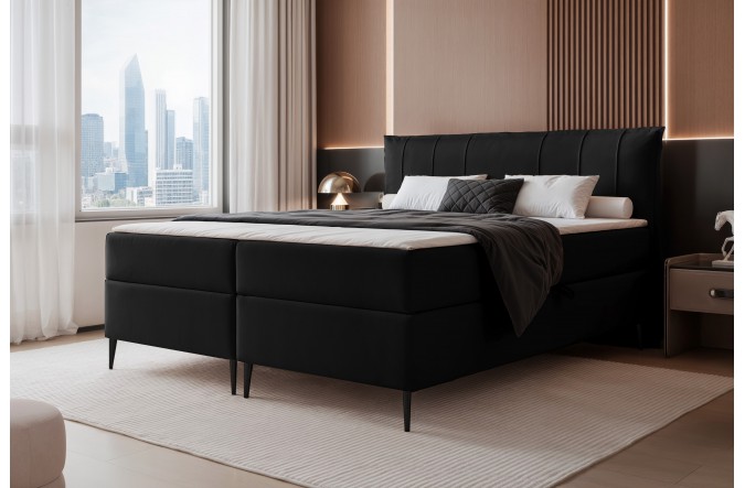 Łóżko kontynentalne SUZI czarne pojemniki na pościel