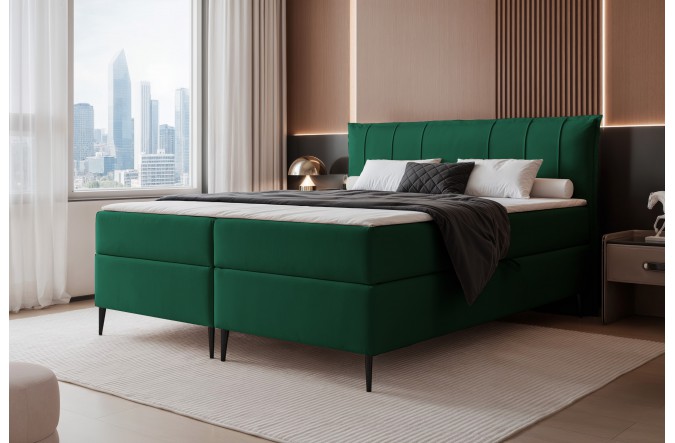 Łóżko kontynentalne SUZI butelkowa zieleń pojemniki na pościel