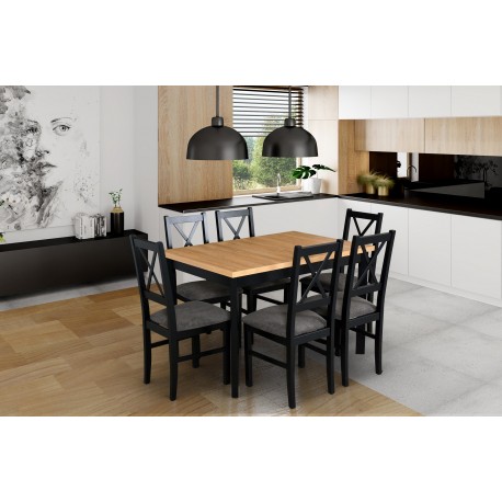 Zestaw stół MAX 5 P + 6 krzeseł NILO 10 - Grupa materiałów : Grupa 1, Kolor blatu : Artisan, Wybarwienie nóg stołu : Biały, Wybarwienie drewna krzesła : Biały